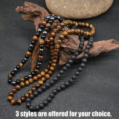 8MM Natural Tiger Eye Lava Stone Beaded Choker Necklace Genuine Gemstone Anxi…
