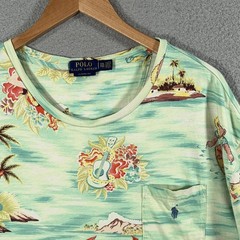 Polo Ralph Lauren Hawaiian Shirt Mens 2XL Green Hula Girl Surf Bear Tropical Tee