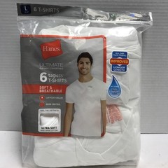 1 6Pk Hanes Men L 42-44 Soft White Tagless Ringspun Cotton T-Shirts
