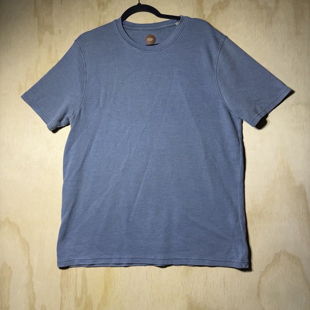 Common People Ribbed Knit T Shirt Large Blue Short Sleeve Casual Minimalist Tee