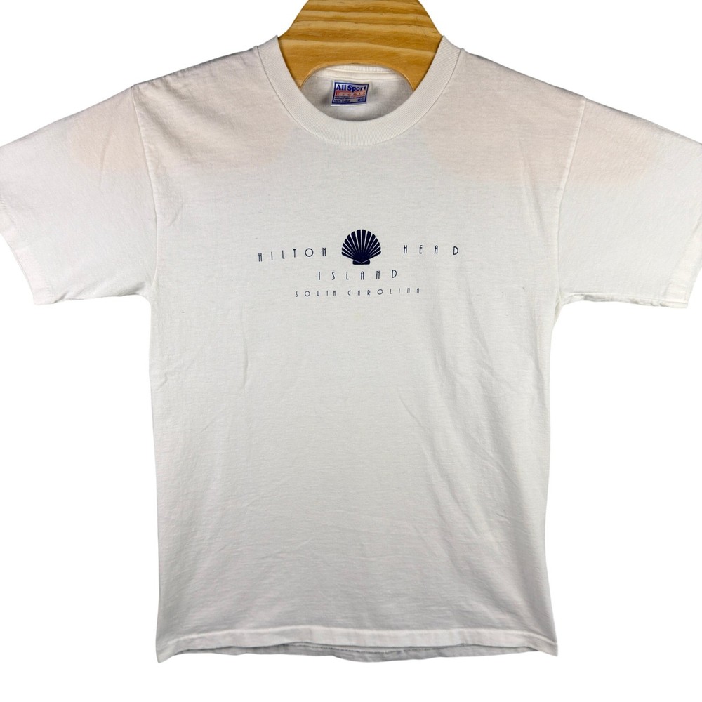VINTAGE 90s Hilton Head Island Graphic Shirt Mens Medium White All Sport Events
