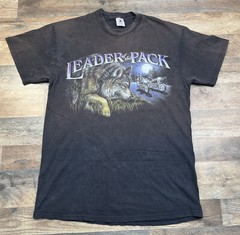 Motorcycle Biker Leader Of The Pack Wolf Graphic Shirt Size Large Delta NJ Faded