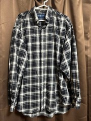 Ralph Lauren Blake Plaid Shirt XL 100% Cotton Black Made in Hong Kong For 14Y+