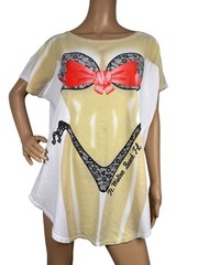 Vintage Funny Beach Cover Up Novelty Graphic Bikini T Shirt One Size