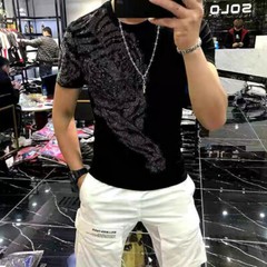 Hot Drilling Fashion 3D Tiger Rhinestones Summer Streetwear Luxury Men T-Shirt