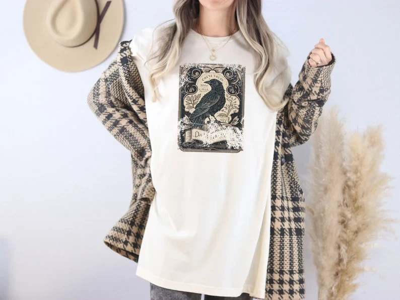 Gothic Raven Extra Light T-Shirt Crow Celestial Tarot Card Shirt