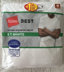 Hanes Best Men’s White Tagless Cotton T-Shirts New 6-Pack Medium Lay Flat Collar