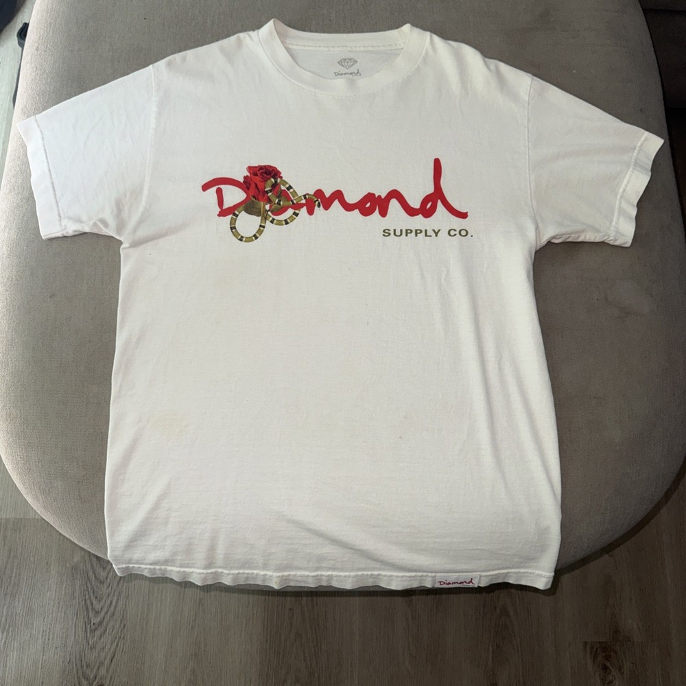 Diamond Supply Co. Men’s M Regular White Crew Neck Short Sleeve Cotton Logo Tee