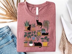 Cats and Plants Shirt Cat Lover Gardener Gift Succulent Plant Lady Tee
