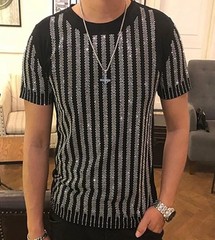 Men Rhinestone T-Shirt Luxury Hot Drill Short Sleeve Cotton Casual Slim Tee Top
