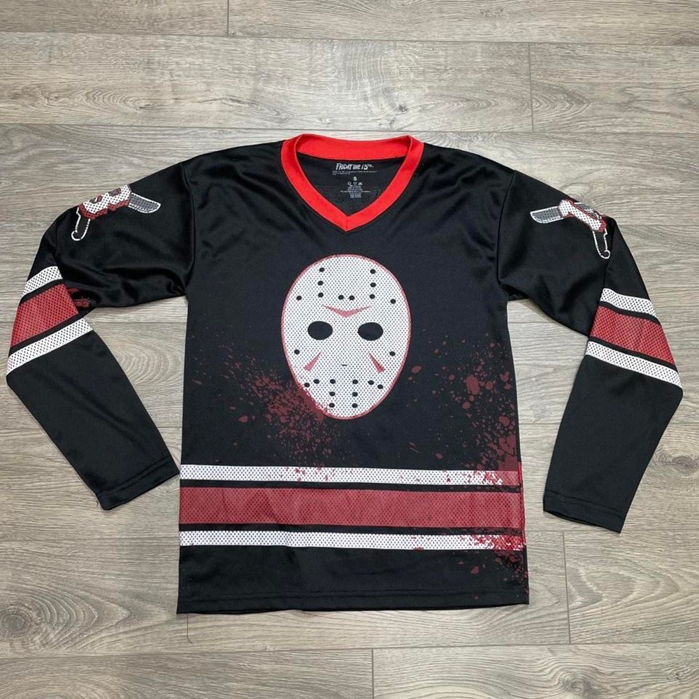 Friday The 13th Jason Voorhees Hockey Jersey Black Red Small Horror Movie Merch
