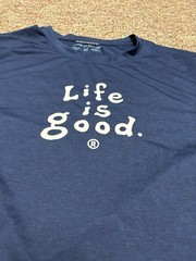 Life is Good Active Gym Running Activewear T Shirt Blue Mens Medium Stretch