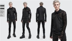 Devil Fashion Men Gothic Punk Pullover Pins Asymmetrical Long Sleeve T-shirt
