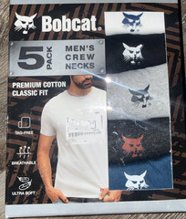 Bobcat ~ Mens 5-Pack T-Shirts Crew Neck Cotton Blend Cat Logo ~ XL (44-46)