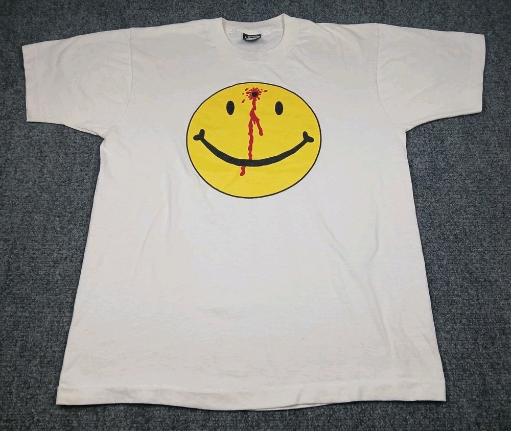 Vintage Smiley Face 80s 90s Bullet Hole Headshot T Shirt Mens Size Large White