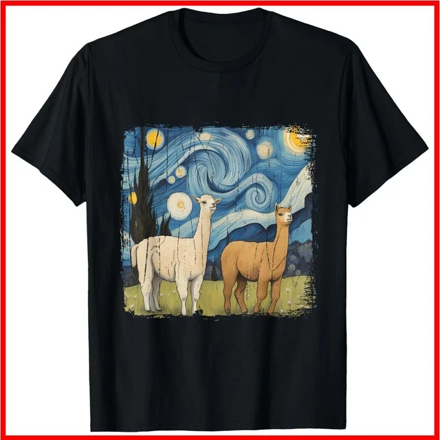 Cotopaxi Starry Night Artwork Llama National Park Souvenir Black Cotton T-Shirt