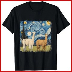 Cotopaxi Starry Night Artwork Llama National Park Souvenir Black Cotton T-Shirt