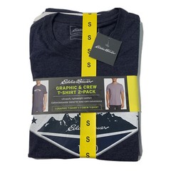 Eddie Bauer Graphic & Crew T-shirt 2-Pack NEW Mens Expedition LOGO NEW. SMALL S