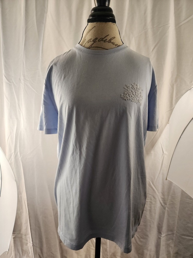 Express Light Blue Pima Cotton Floral Print T-Shirt Large