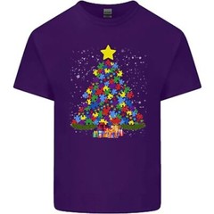 Autism Christmas Tree Autistic Awareness Mens Cotton T-Shirt Tee Top