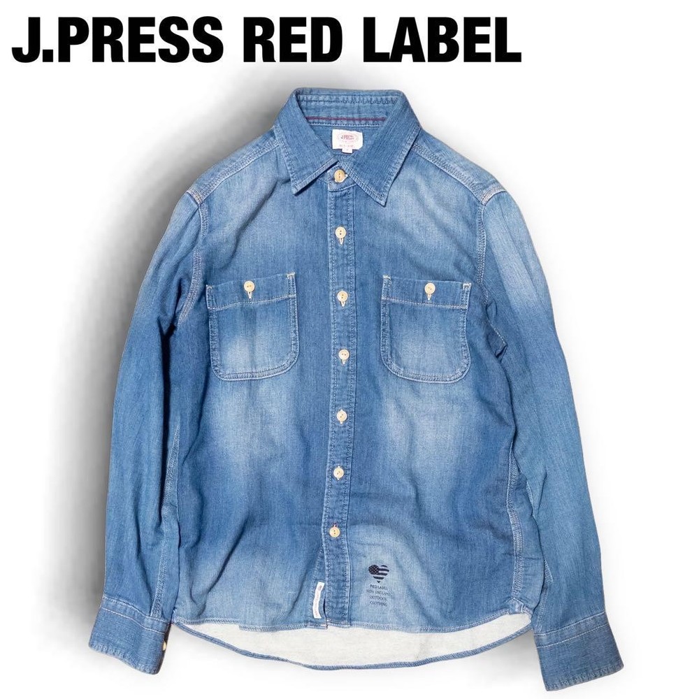 J.PRESS RED LABEL Indigo Blue Denim Shirt S Triple Stitch Workwear