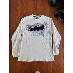 Southpole Mens XL White Long Sleeve Waffle Knit Thermal Graphic Shirt Y2K