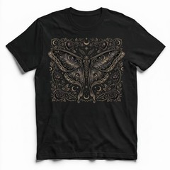 Dark Luna Moth Roses Zodiac Celestial T-Shirt Gothic Witchy Occult Night Sky Tee