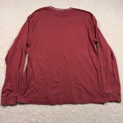 Stussy Mens Long Sleeve Logo Ribbed Collar T-Shirt Burgundy Red Size Small