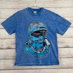 NOISSEY Graphic T-Shirt Mens Size M Blue Mineral Wash Streetwear Balaclava Tee