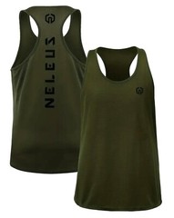 NELEUS ‘Dry Fit Logo Muscle’ Mesh Tank Top Mens M Gym Workout Exercise Olive NEW