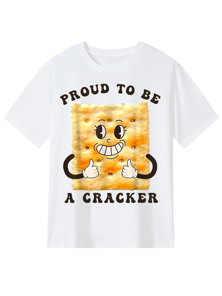 Proud To Be A Cracker Funny Graphic T-Shirt Food Pun Humor Black Tee