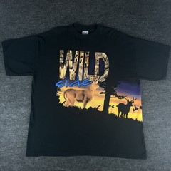 Vintage Nature Shirt Mens Black 3XL Deer Wild Side Wrap Around Graphic Tee 90s