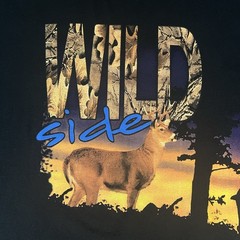 Vintage Nature Shirt Mens Black 3XL Deer Wild Side Wrap Around Graphic Tee 90s