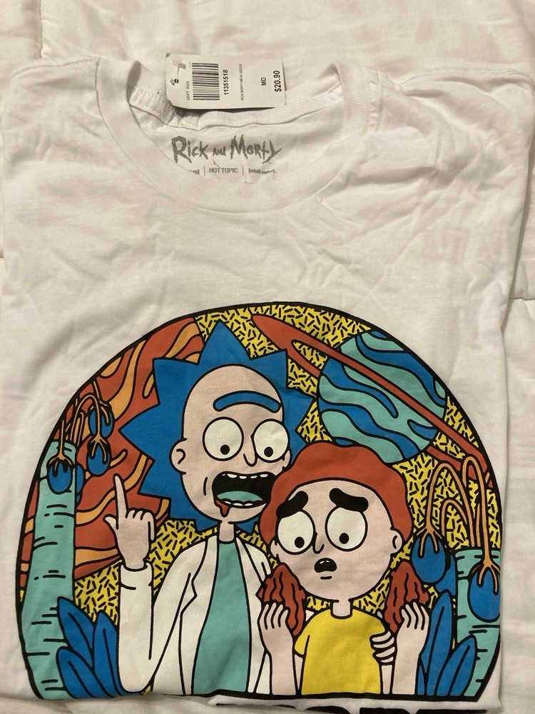 Hot Topic Rick and Morty Rick Sanchez Morty White Graphic Crew Neck Tee M