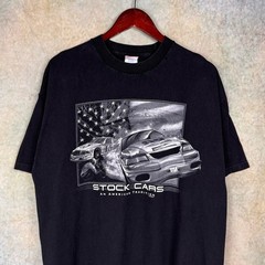 VTG Y2K Stock Cars Graphic T Shirt Mens Sz XL Black Racing USA Nascar