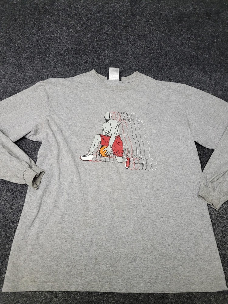 AND1 Shirt Mens Large Gray Long Sleeve Basketball Player Graphic Tee T-Shirt