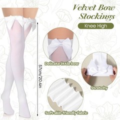 2 Pairs Thigh High Stockings Lace Satin Bow Stockings Women Tight Hosiery White