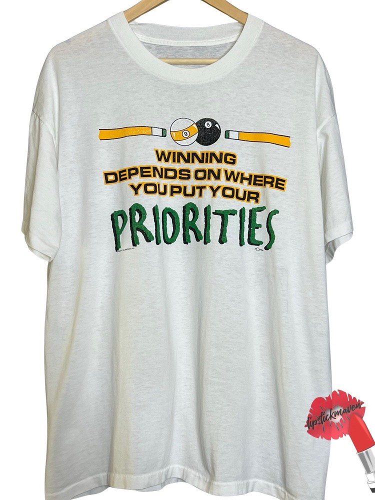 Vintage Graphic Tshirt Large White Pool Table Graphic Shirt 1996 Single Stitch