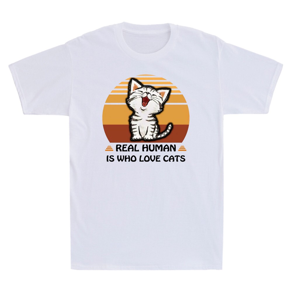Real Human Is Who Love Cats Funny Cute Cat Kitten Graphic Vintage Men’s T-Shirt