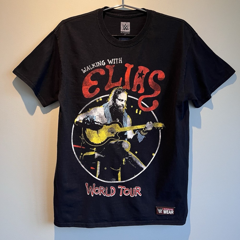 WWE Elias Graphic T-Shirt Walking With Elias World Tour Guitar Black Medium