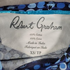 Robert Graham Shirt Mens XS Blue Spotted Skulls Classic Fit Graphic Tee Designer