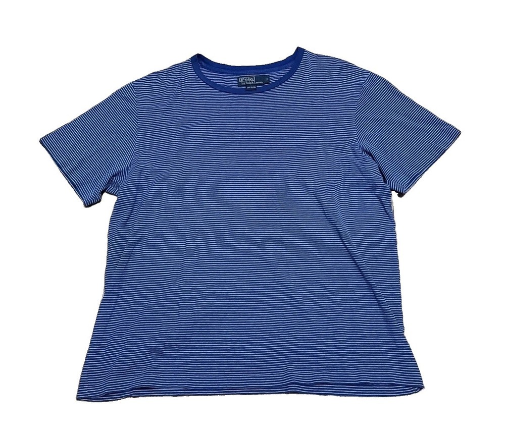 Vintage Polo Ralph Lauren T-Shirt Mens L Blue Striped Short Sleeve Cotton 90s