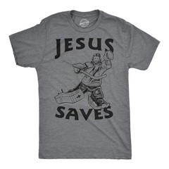 Jesus Saves Hockey Goal T Shirt Funny Religious Christian Faith Hilarious Tee