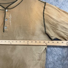 The Great China Wall Henley Shirt Sz XXL Tan Long Sleeve Cotton USA