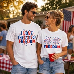 4th of July Couples Matching Shirts Funny Patriotic Fireworks Tee