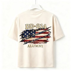 Two Sided DD-214 Alumni Vintage Graphic Tee American Flag Veteran Cotton T-Shirt