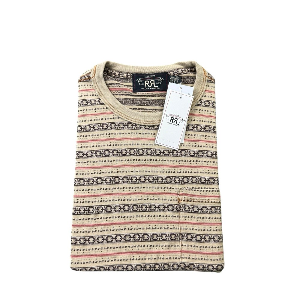 RRL Ralph Lauren Brown Native Print Cotton S/S T Shirt Size Small NWT