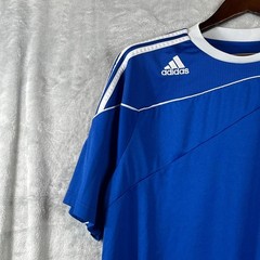 Adidas Mens ClimaCool Blue White Striped Soccer Athletic Shirt XL