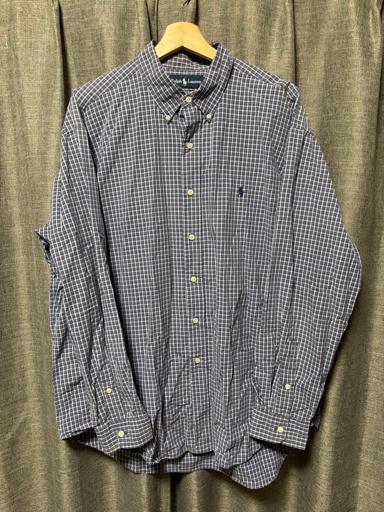 Ralph Lauren BLAKE Check Shirt XL Navy/White Button-down Used For 14Y+ Japan