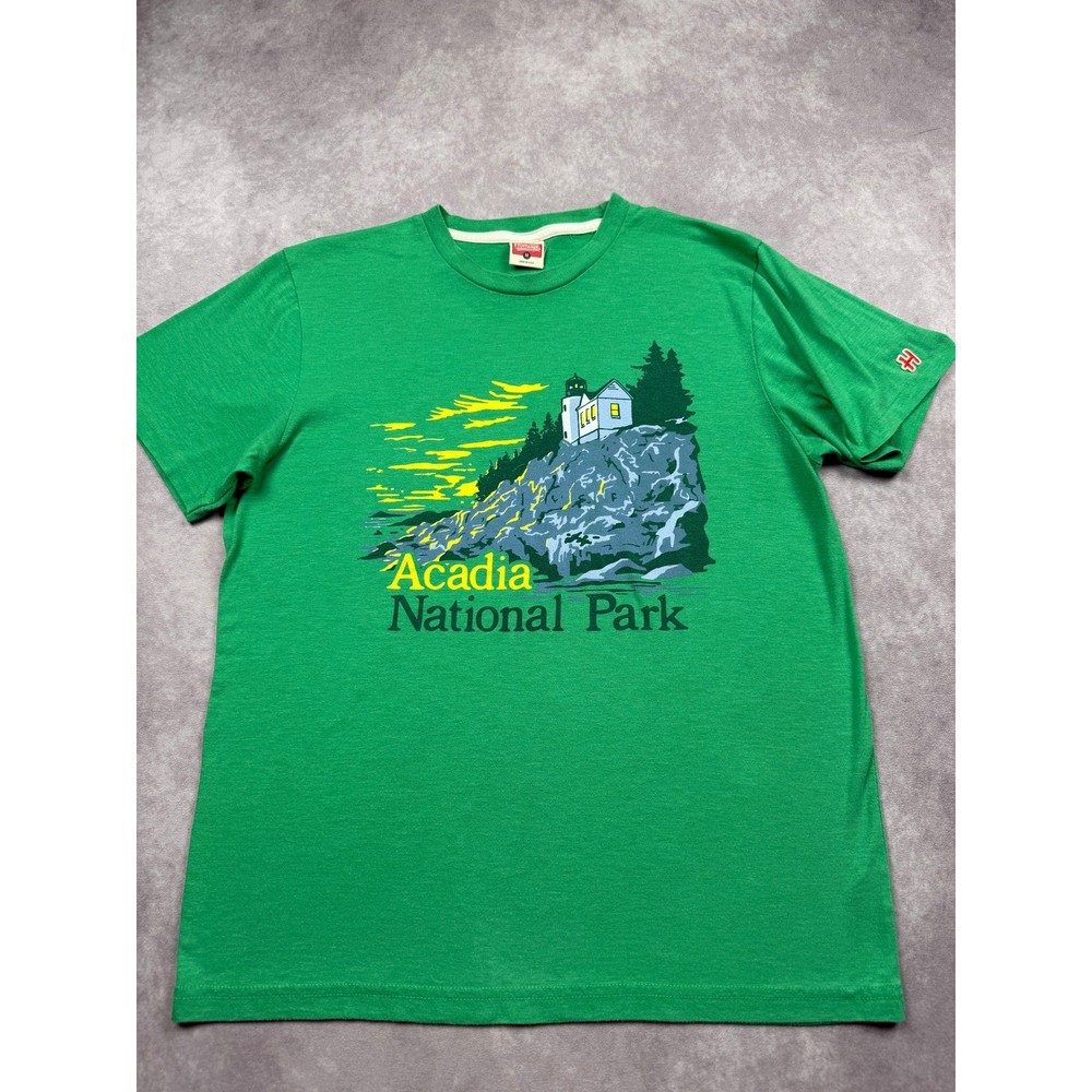 Homage Acadia National Park T Shirt Men M Green Graphic Tee Made in USA Outdoor
